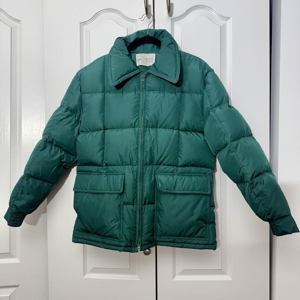 Vintage Swan Brand Green Down Feather Puffer Jacket Mens L Nylon 70s 80s